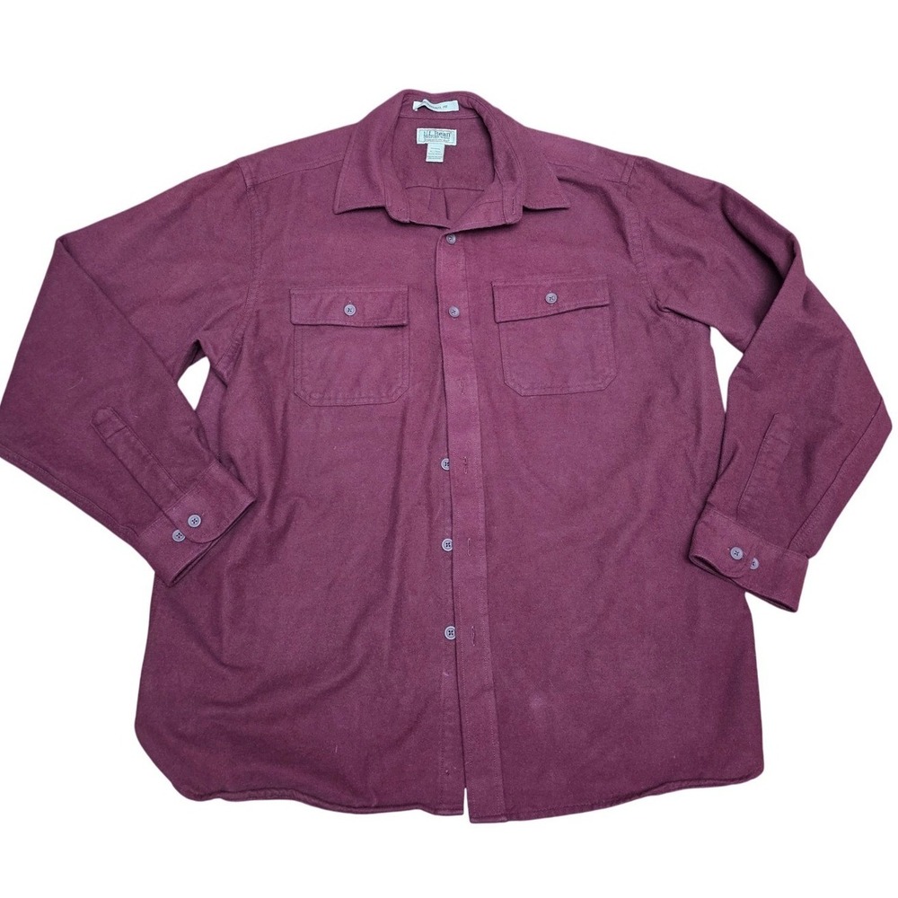 L.L. Bean Chamois Cloth Shirt Mens XL‎ Regular Fit Burgundy Button Up Flannel